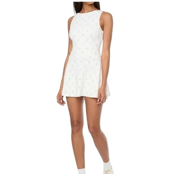 WeWoreWhat Pants - WeWoreWhat Boatneck Tennis Dress Off White Blue Small